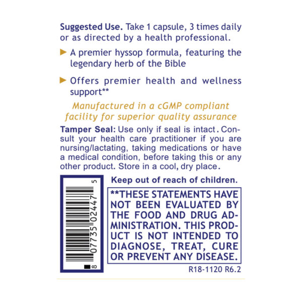 Premier Hyssinol 60caps Usage