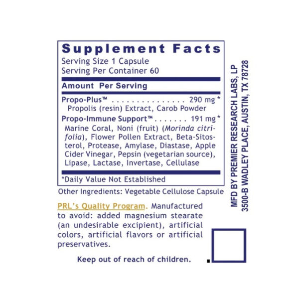 Premier Propolis Immune 60 caps Facts