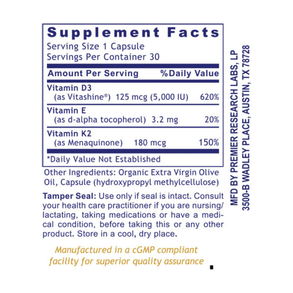 Premier Vitamin D3+K2 30 Caps Facts