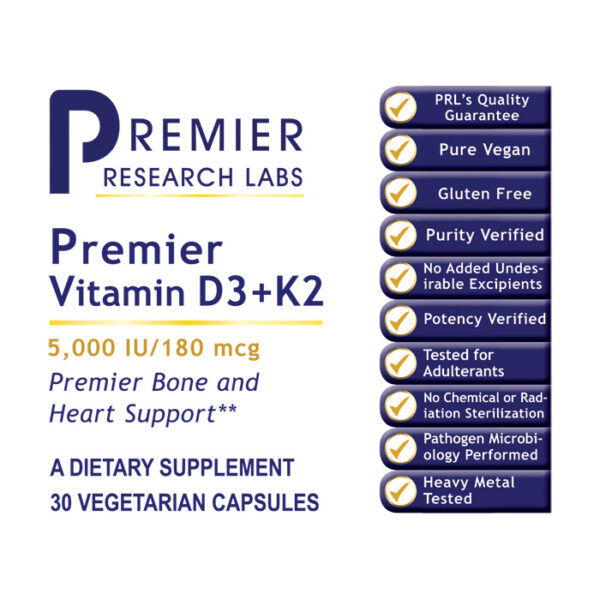 Premier Vitamin D3+K2 30 Caps Label