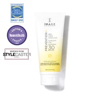 IMAGE PREVENTION+® daily matte moisturizer SPF 30 front view with awards stickers from Women's Health. Skin Cancer Foundation and Stylecaster